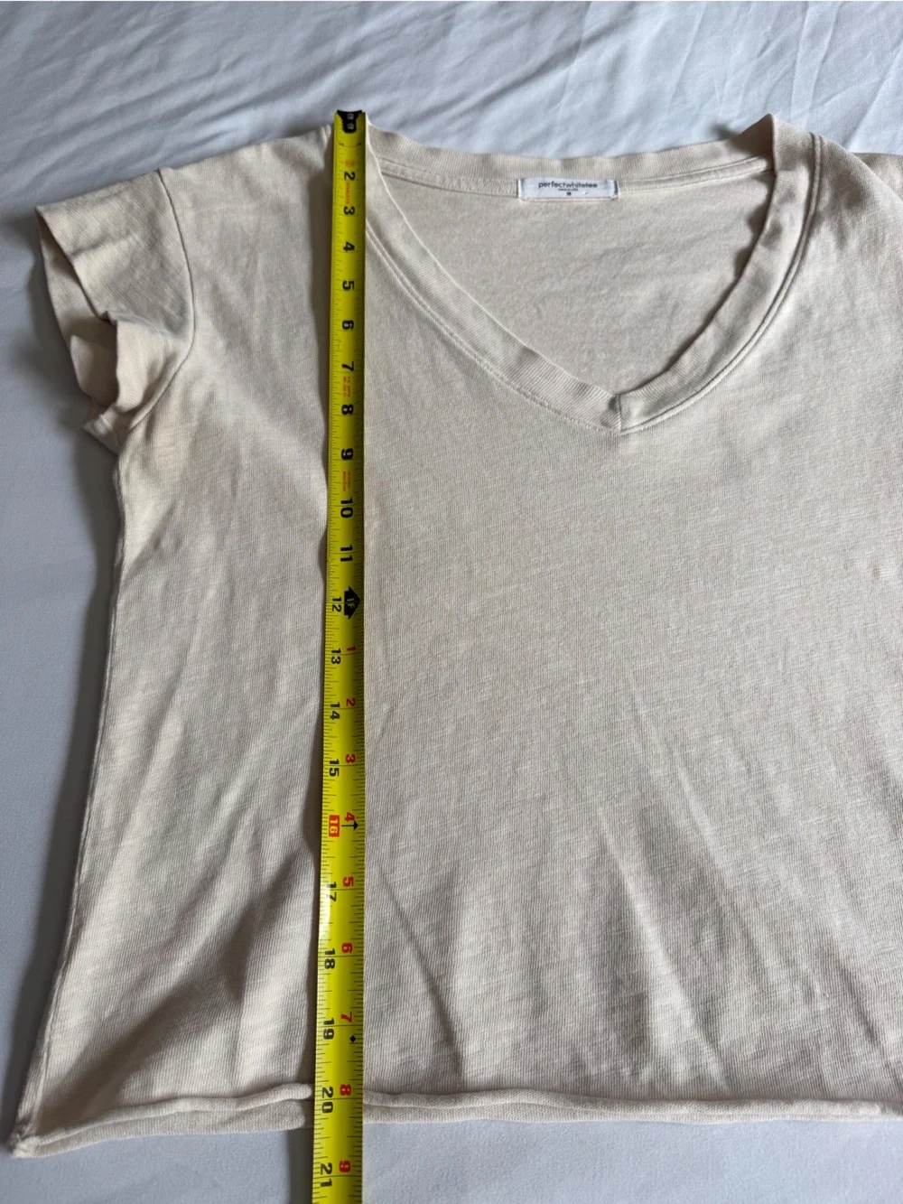 perfectwhitetee "Pearl" Cream 100% Cotton Cropped V-Neck Cap Short Sleeve Tee - Picture 15 of 15